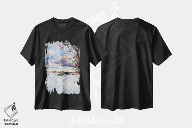 تیشرت مشکی طرح دار رد پا در برف I، هنر فاخر معاصر اثر هوم لایک آرت | immage.ir