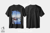 تیشرت مشکی طرح دار قایق های پهلوگرفته II، دکور ساحلی اثر هوم لایک آرت | immage.ir