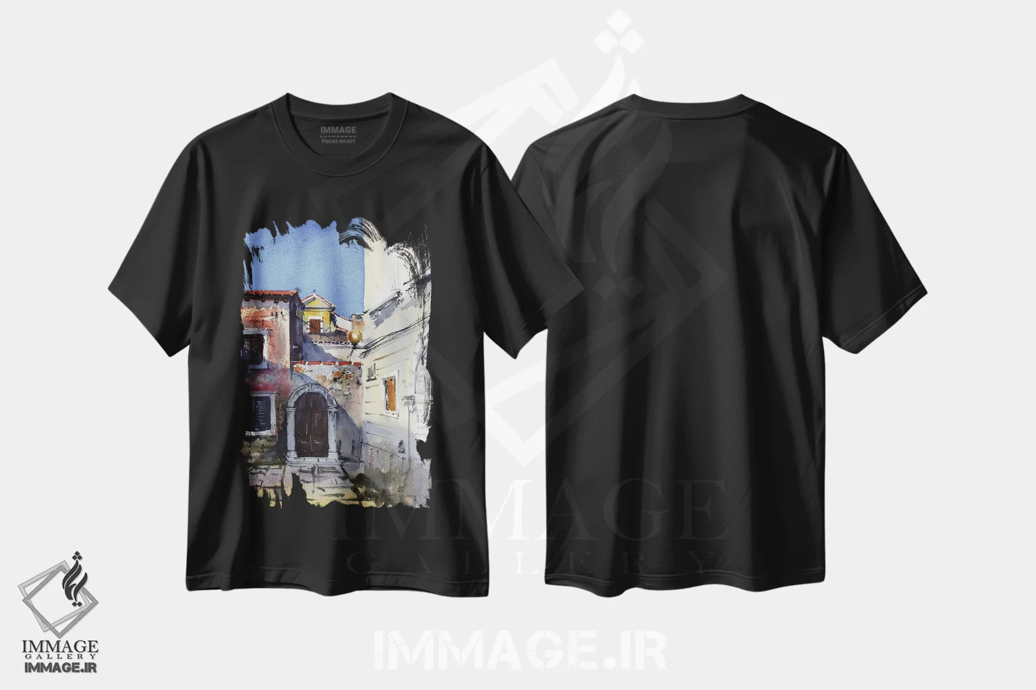 تیشرت مشکی طرح دار شهر قدیمی، هنر فاخر معاصر اثر هوم لایک آرت | فروشگاه ایماژ