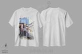 تیشرت سفید طرح دار شهر قدیمی، هنر فاخر معاصر اثر هوم لایک آرت | immage.ir