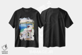تیشرت مشکی طرح دار جزیره سانتورینی یونان II، هنر فاخر معاصر اثر هوم لایک آرت | فروشگاه ایماژ