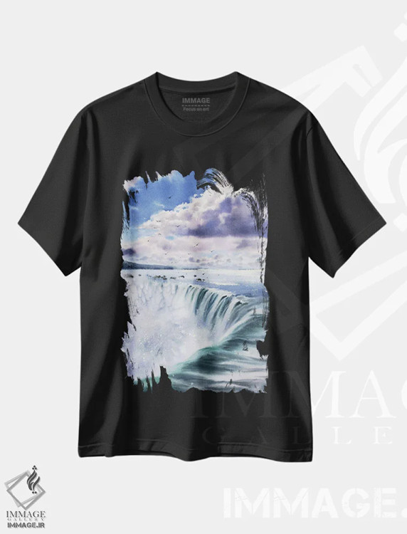 تیشرت مشکی طرح دار آبشار نیاگارا، هنر فاخر معاصر اثر هوم لایک آرت | immage.ir