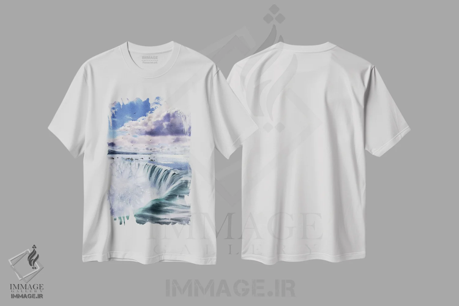 تیشرت سفید طرح دار آبشار نیاگارا، هنر فاخر معاصر اثر هوم لایک آرت | فروشگاه ایماژ