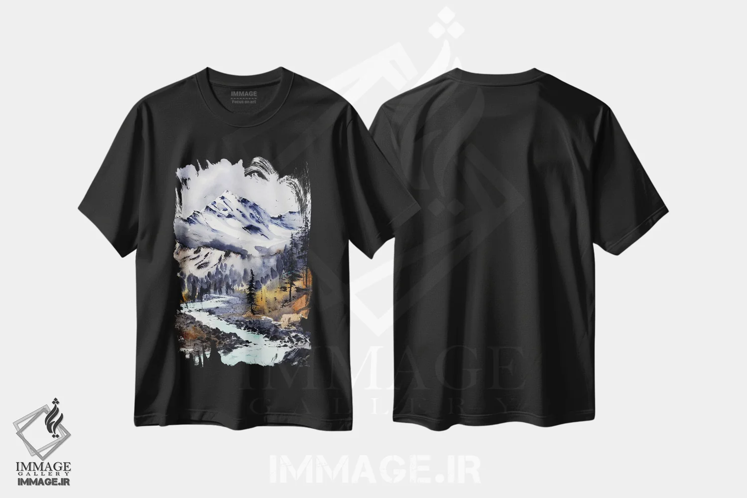 تیشرت مشکی طرح دار رود فیروزه ای I، هنر فاخر معاصر اثر هوم لایک آرت | فروشگاه ایماژ