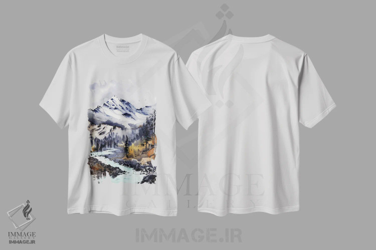 تیشرت سفید طرح دار رود فیروزه ای I، هنر فاخر معاصر اثر هوم لایک آرت | immage.ir