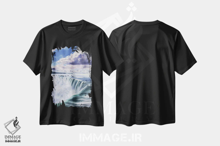 تیشرت مشکی طرح دار آبشار نیاگارا، هنر فاخر معاصر اثر هوم لایک آرت | immage.ir