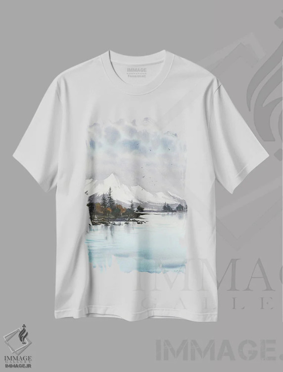 تیشرت سفید طرح دار کوه I، هنر فاخر معاصر اثر هوم لایک آرت | immage.ir