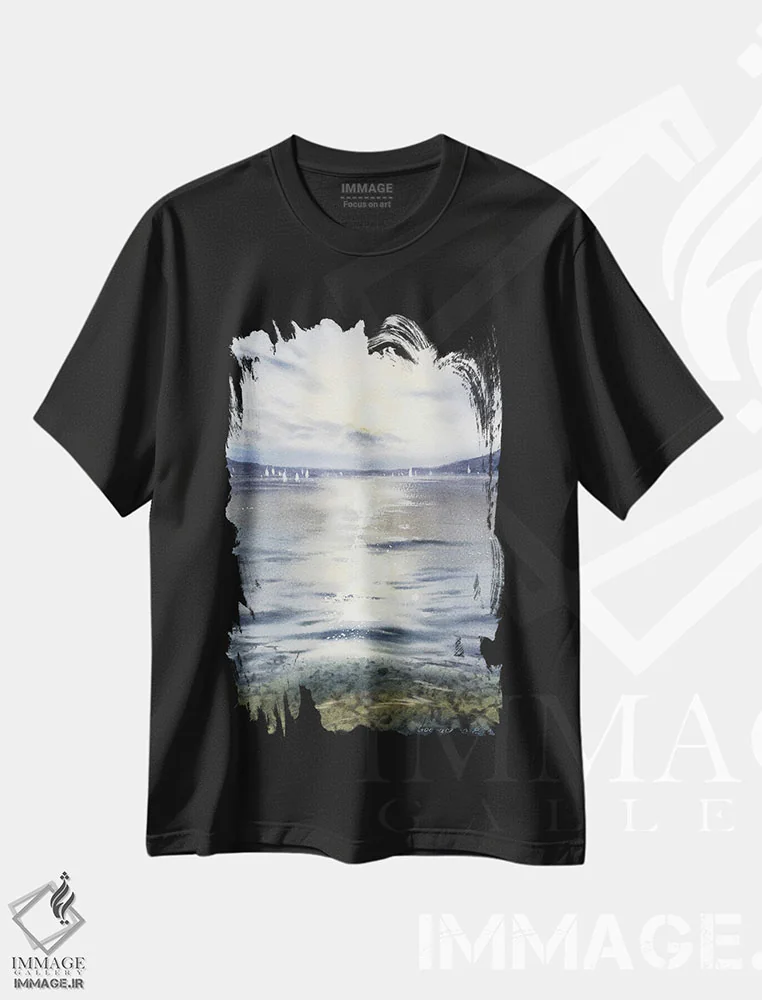 تیشرت مشکی طرح دار مسیر خورشیدی، هنر فاخر معاصر اثر هوم لایک آرت | فروشگاه ایماژ