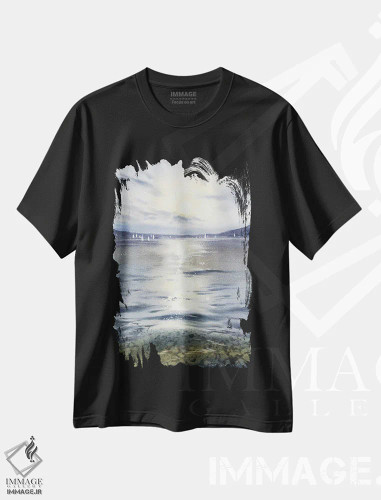 تیشرت مشکی طرح دار مسیر خورشیدی، هنر فاخر معاصر اثر هوم لایک آرت | فروشگاه ایماژ