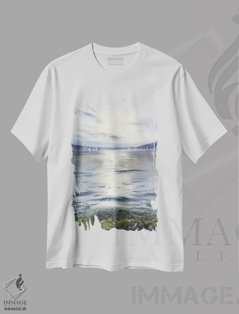 تیشرت سفید طرح دار مسیر خورشیدی، هنر فاخر معاصر اثر هوم لایک آرت | immage.ir