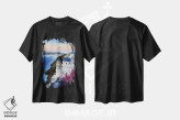 تیشرت مشکی طرح دار غروب سانتورینی، یونان، هنر فاخر معاصر اثر هوم لایک آرت | immage.ir