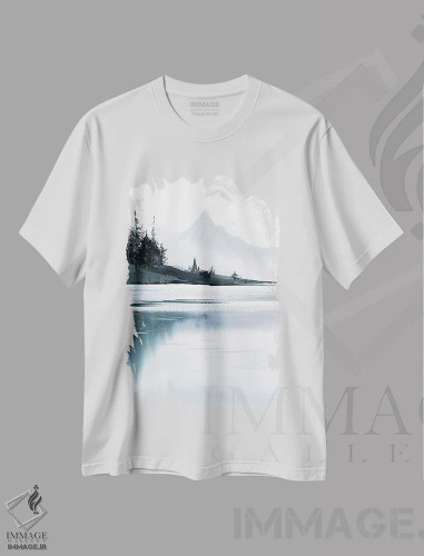 تیشرت سفید طرح دار کوه مه آلود I، هنر فاخر معاصر اثر هوم لایک آرت | فروشگاه ایماژ