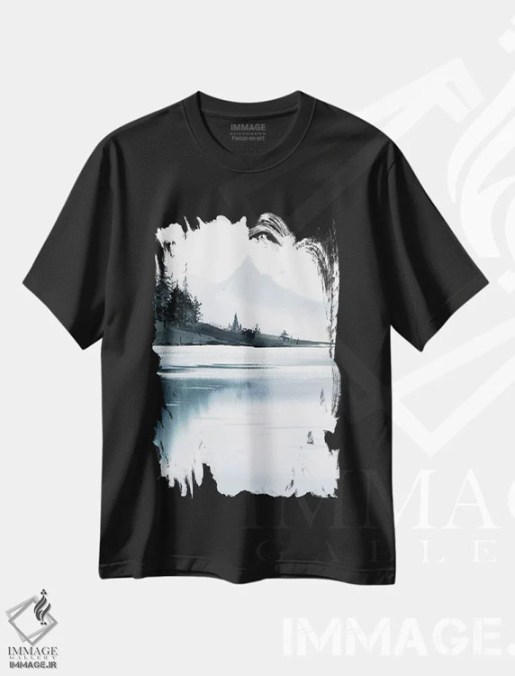 تیشرت مشکی طرح دار کوه مه آلود I، هنر فاخر معاصر اثر هوم لایک آرت | immage.ir