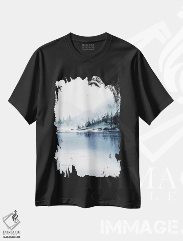 تیشرت مشکی طرح دار کوه مه آلود III، هنر فاخر معاصر اثر هوم لایک آرت | فروشگاه ایماژ