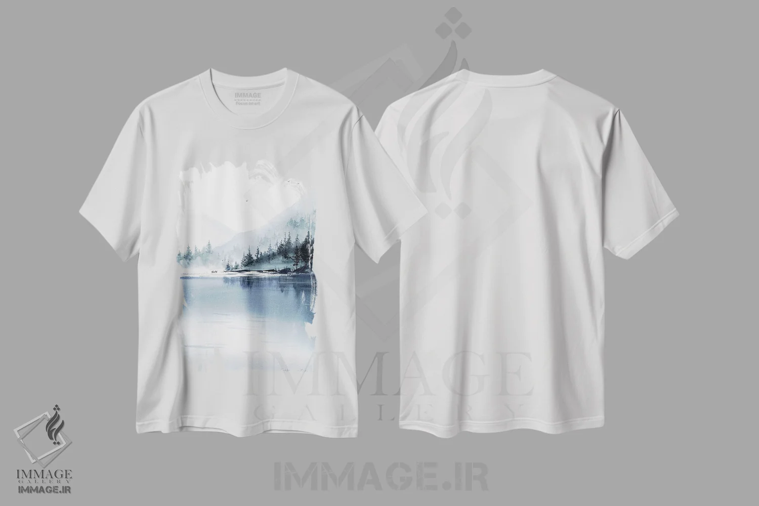 تیشرت سفید طرح دار کوه مه آلود III، هنر فاخر معاصر اثر هوم لایک آرت | immage.ir