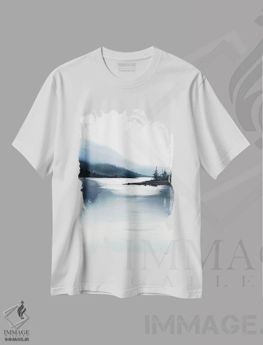 تیشرت سفید طرح دار کوه مه آلود I، هنر فاخر معاصر اثر هوم لایک آرت | فروشگاه ایماژ