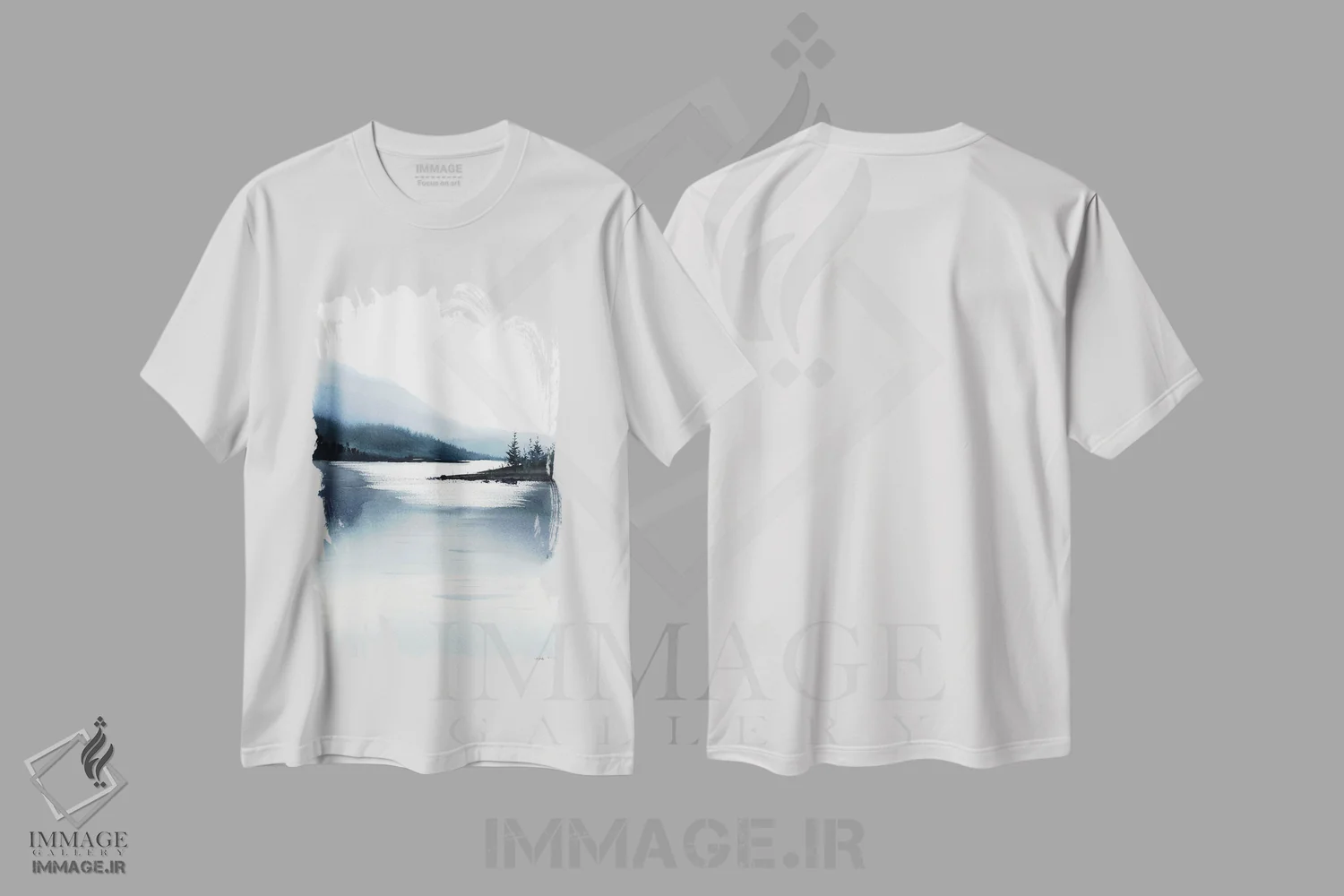 تیشرت سفید طرح دار کوه مه آلود I، هنر فاخر معاصر اثر هوم لایک آرت | فروشگاه ایماژ