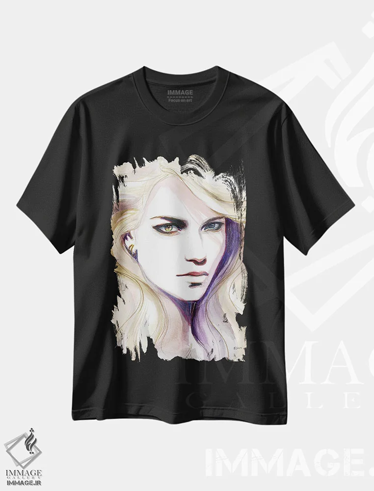 تیشرت مشکی طرح دار بلوندی، هنر فاخر معاصر اثر هارت آو لیلی | فروشگاه ایماژ