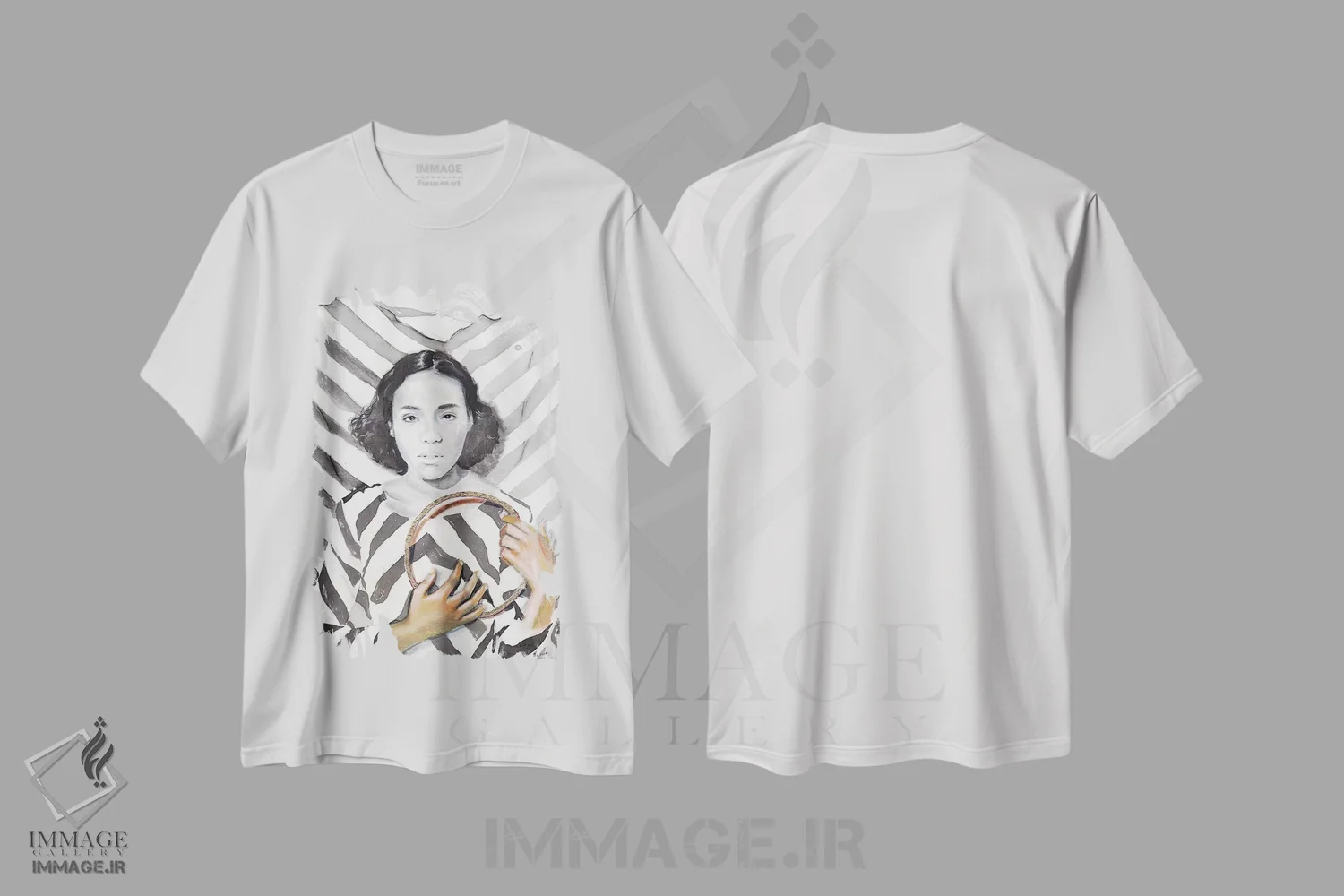 تیشرت سفید طرح دار نزدیک به دلم، هنر فاخر معاصر اثر هارت آو لیلی | فروشگاه ایماژ