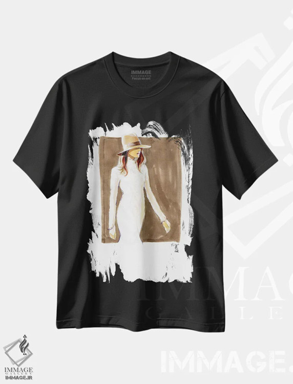 تیشرت مشکی طرح دار دختر گاوچران با لباس توری، دکور معاصر اثر هارت آو لیلی | فروشگاه ایماژ