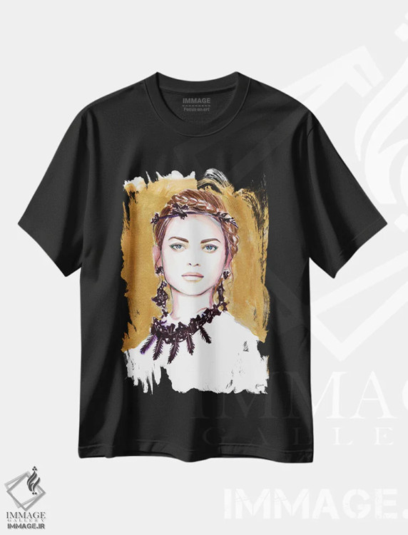تیشرت مشکی طرح دار تاج و پر، هنر فاخر معاصر اثر هارت آو لیلی | immage.ir