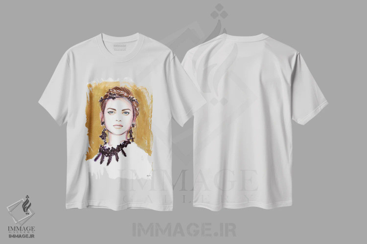 تیشرت سفید طرح دار تاج و پر، هنر فاخر معاصر اثر هارت آو لیلی | فروشگاه ایماژ