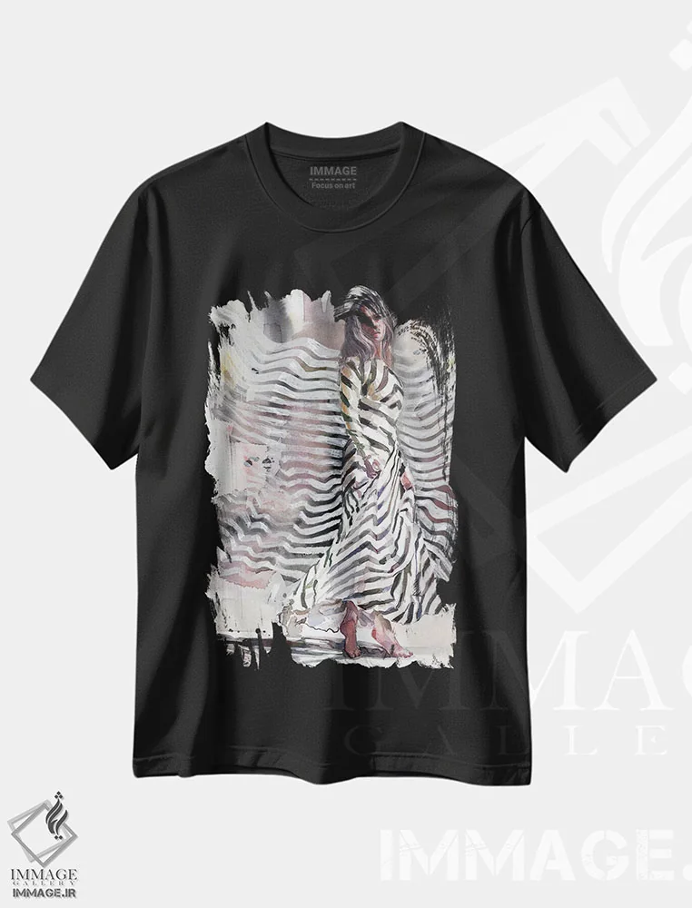 تیشرت مشکی طرح دار ملکهٔ رقص، هنر فاخر معاصر اثر هارت آو لیلی | immage.ir