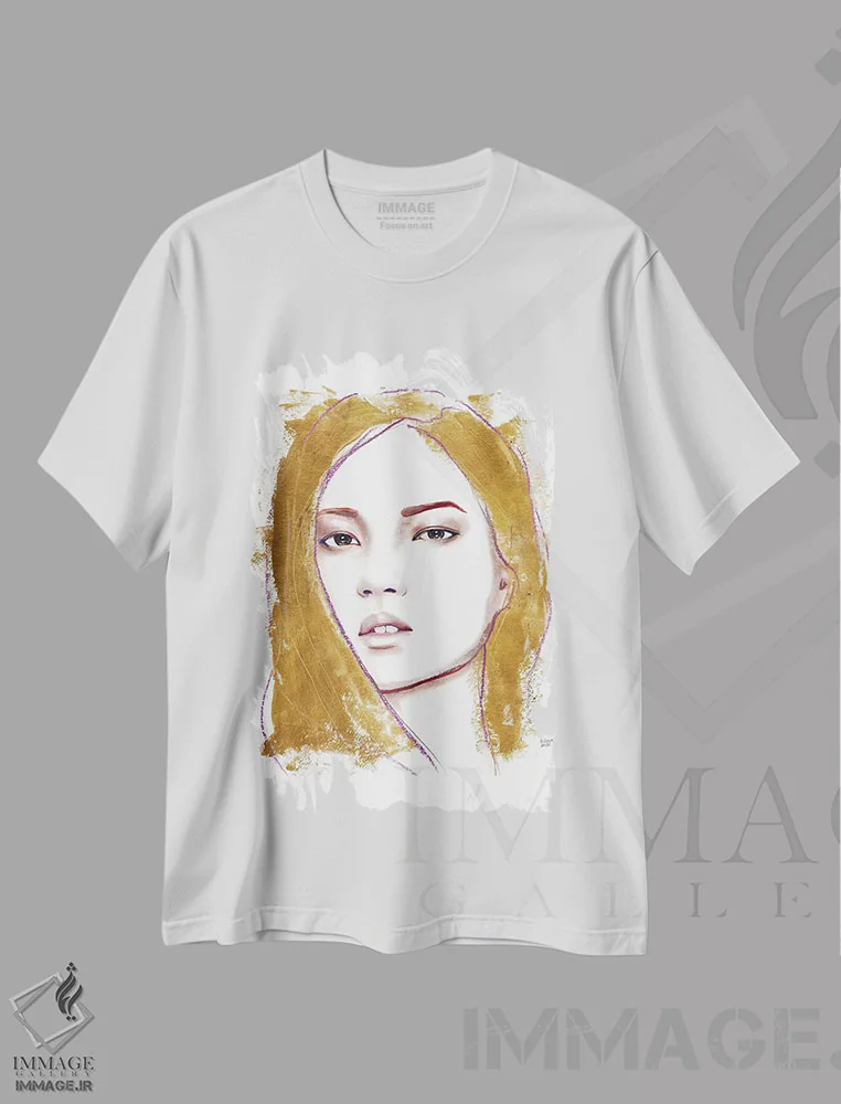 تیشرت سفید طرح دار موی طلایی، دکور معاصر اثر هارت آو لیلی | فروشگاه ایماژ