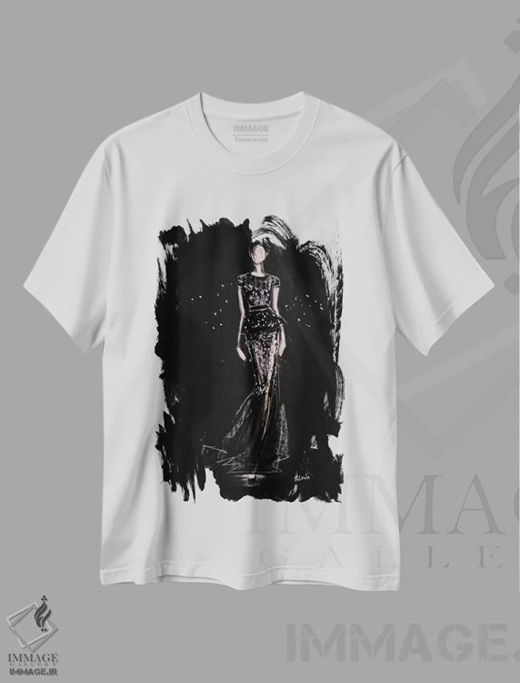 تیشرت سفید طرح دار دامن کوتاه براق، دکور معاصر اثر هارت آو لیلی | immage.ir