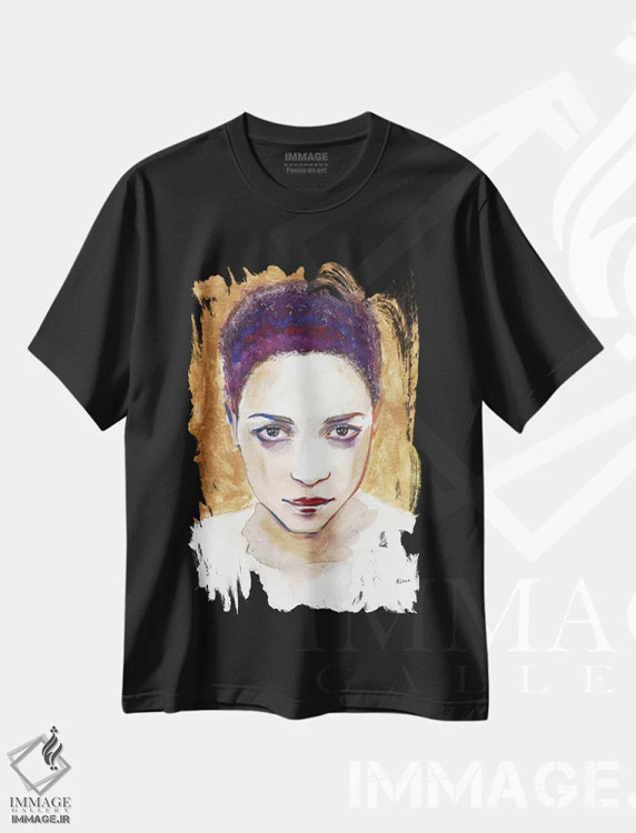 تیشرت مشکی طرح دار آنجلا، هنر فاخر معاصر اثر هارت آو لیلی | فروشگاه ایماژ