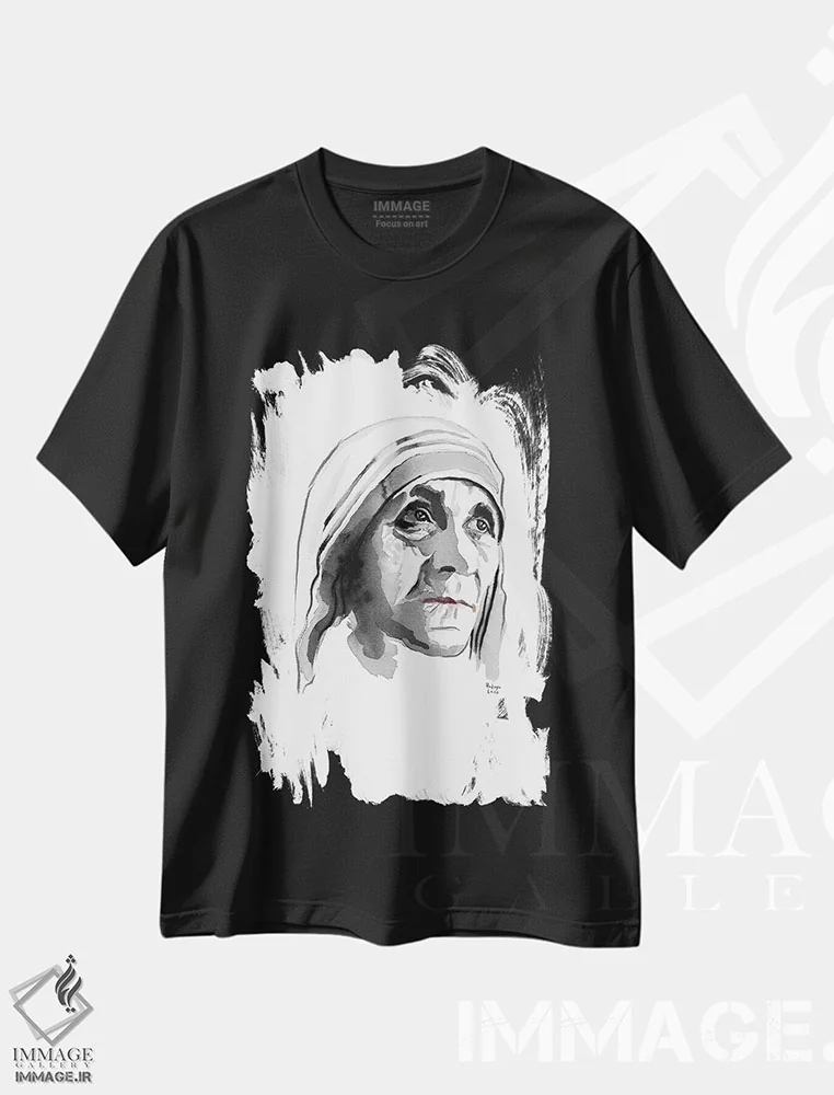 تیشرت مشکی طرح دار مادر ترزا، دکور معاصر اثر هارت آو لیلی | فروشگاه ایماژ