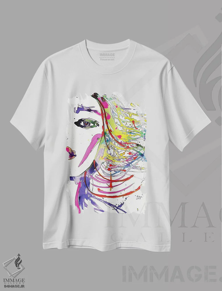 تیشرت سفید طرح دار پاشش های رنگین کمانی مو، دکور معاصر اثر هارت آو لیلی | فروشگاه ایماژ
