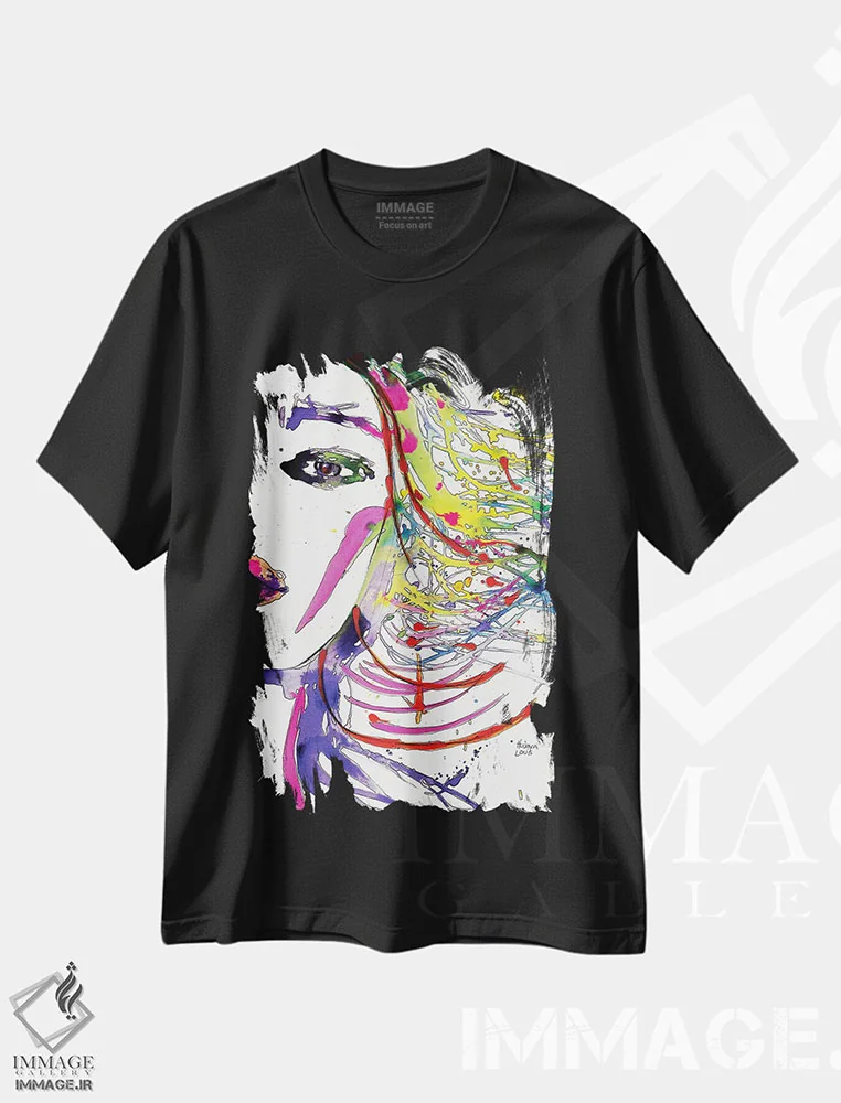 تیشرت مشکی طرح دار پاشش های رنگین کمانی مو، دکور معاصر اثر هارت آو لیلی | immage.ir