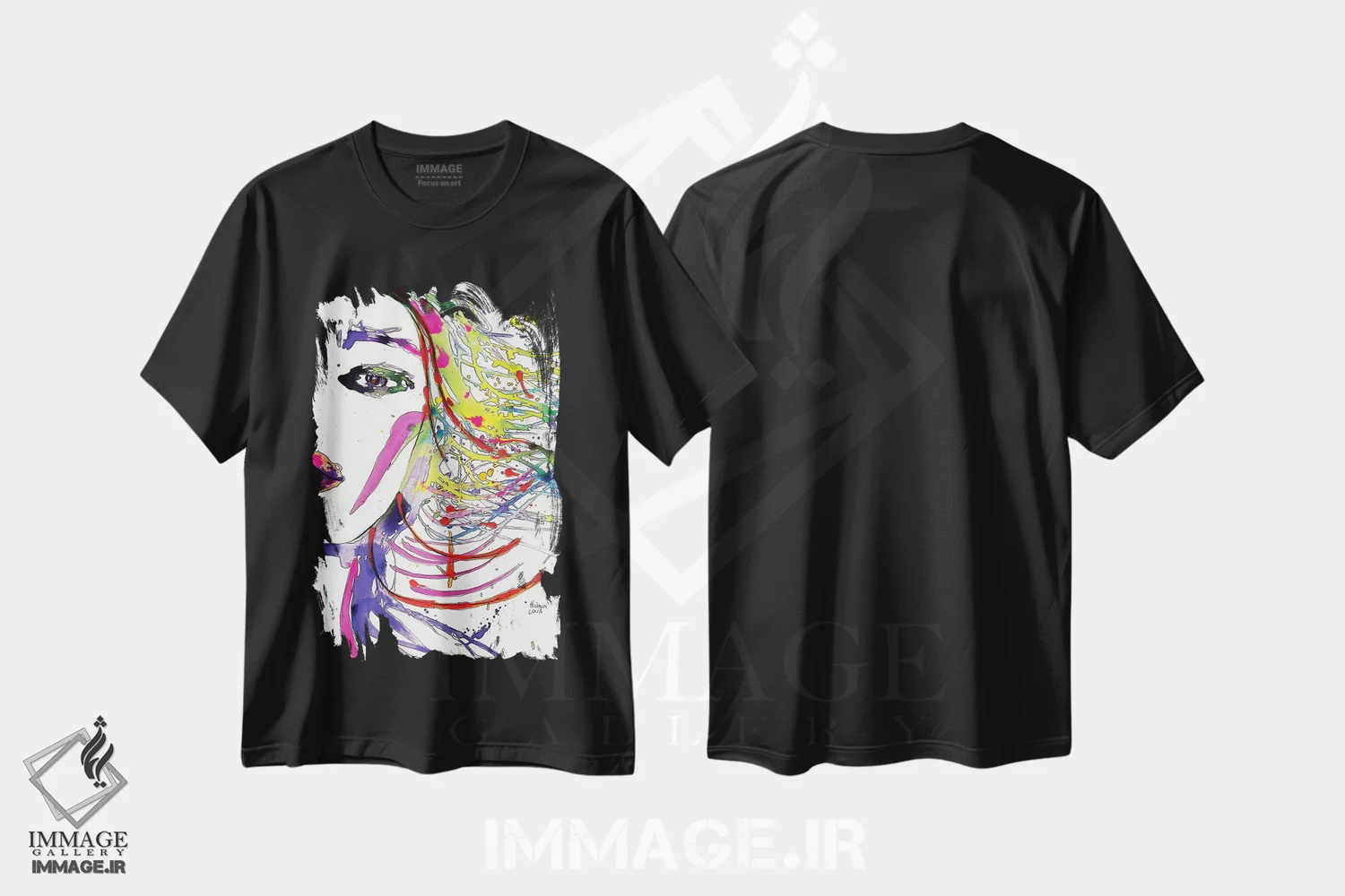 تیشرت مشکی طرح دار پاشش های رنگین کمانی مو، دکور معاصر اثر هارت آو لیلی | immage.ir