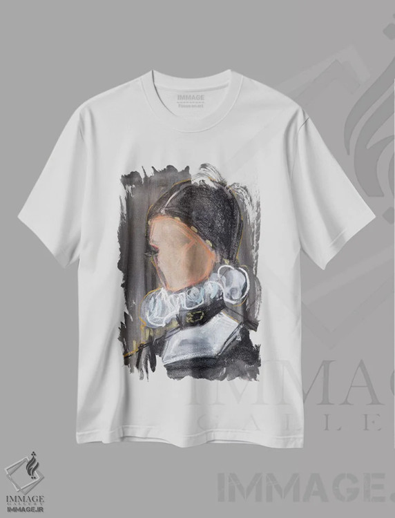 تیشرت سفید طرح دار یقه سلطنتی، دکور معاصر اثر هارت آو لیلی | فروشگاه ایماژ