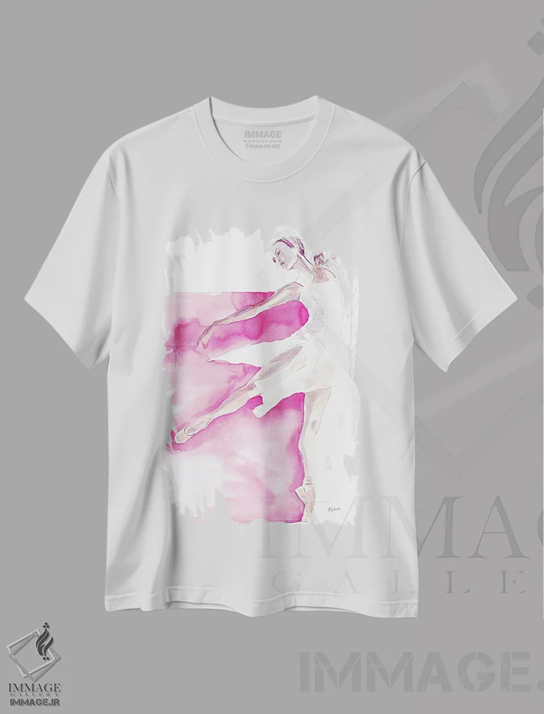 تیشرت سفید طرح دار رقاص باله، دکور معاصر اثر هارت آو لیلی | فروشگاه ایماژ