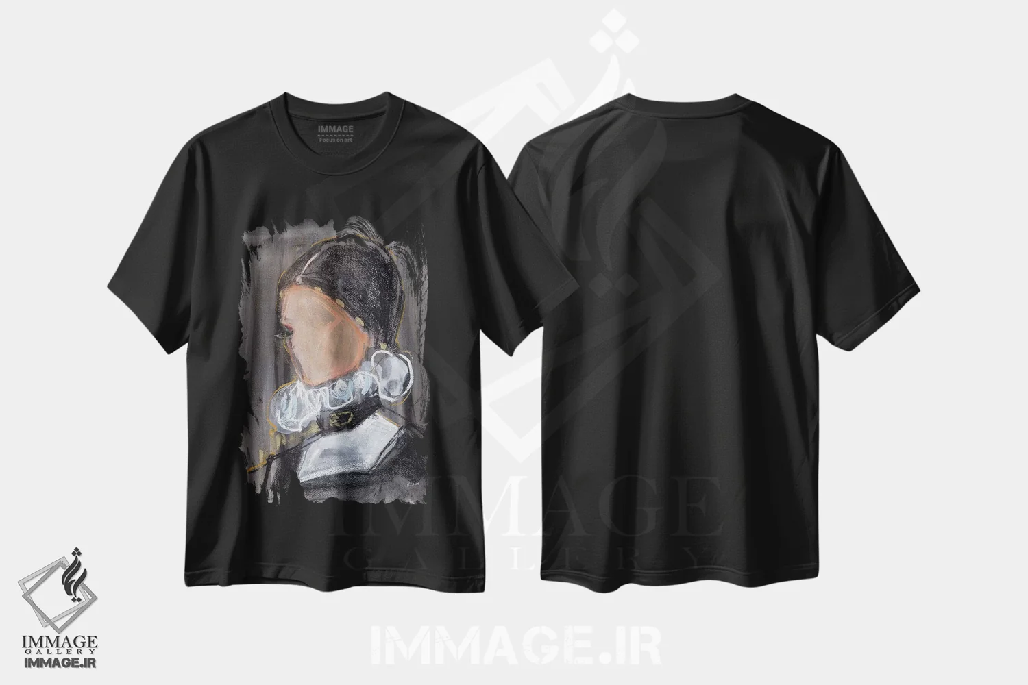 تیشرت مشکی طرح دار یقه سلطنتی، دکور معاصر اثر هارت آو لیلی | immage.ir