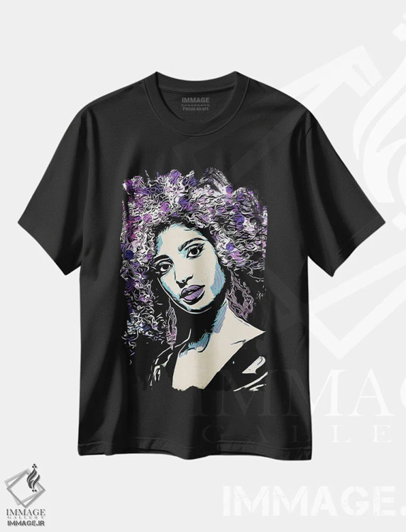 تیشرت مشکی طرح دار پرتره خال خالی نیلوفر آبی II، دکور معاصر اثر اشلی آلدرج | فروشگاه ایماژ