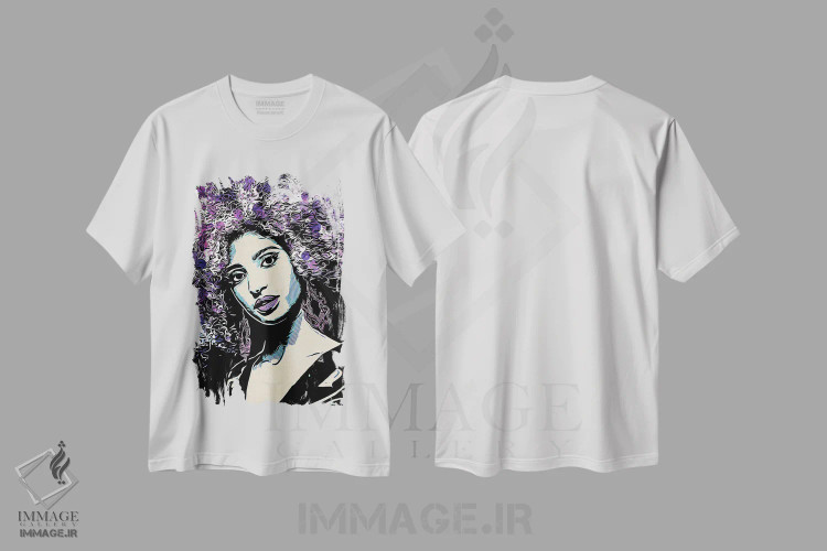 تیشرت سفید طرح دار پرتره خال خالی نیلوفر آبی II، دکور معاصر اثر اشلی آلدرج | immage.ir