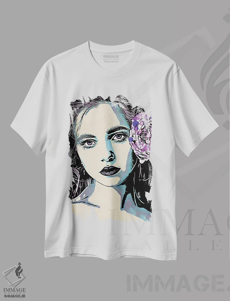 تیشرت سفید طرح دار پرتره خال خالی نیلوفر آبی III، دکور معاصر اثر اشلی آلدرج | فروشگاه ایماژ