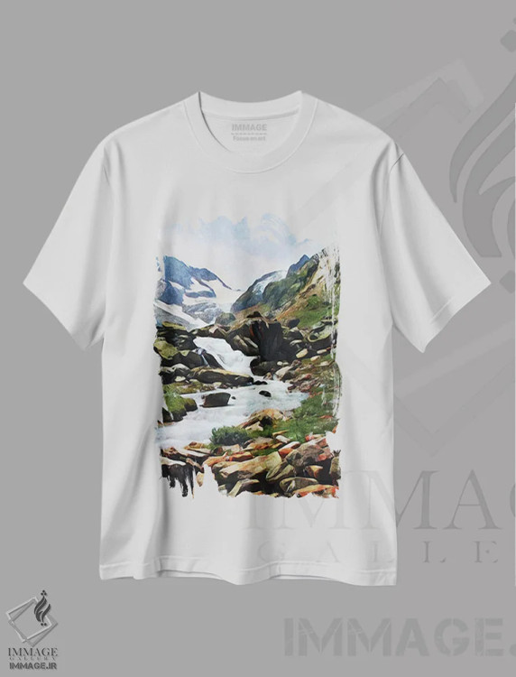 تیشرت سفید طرح دار گذرگاه سوسن ارزش پیمودن II، دکور کلبه و لژ اثر اشلی آلدرج | فروشگاه ایماژ