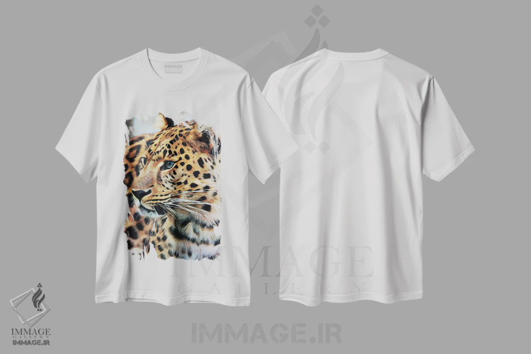 تیشرت سفید طرح دار یوزپلنگ مشتاق، هنر دیجیتال اثر اشلی آلدرج | immage.ir