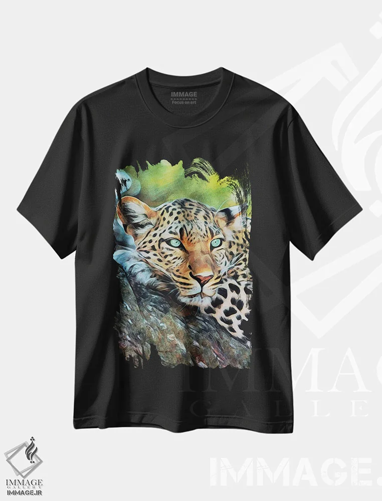 تیشرت مشکی طرح دار یوزپلنگ آرام، تزئینی اثر اشلی آلدرج | immage.ir
