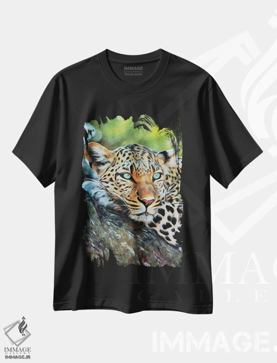 تیشرت مشکی طرح دار یوزپلنگ آرام، تزئینی اثر اشلی آلدرج | immage.ir