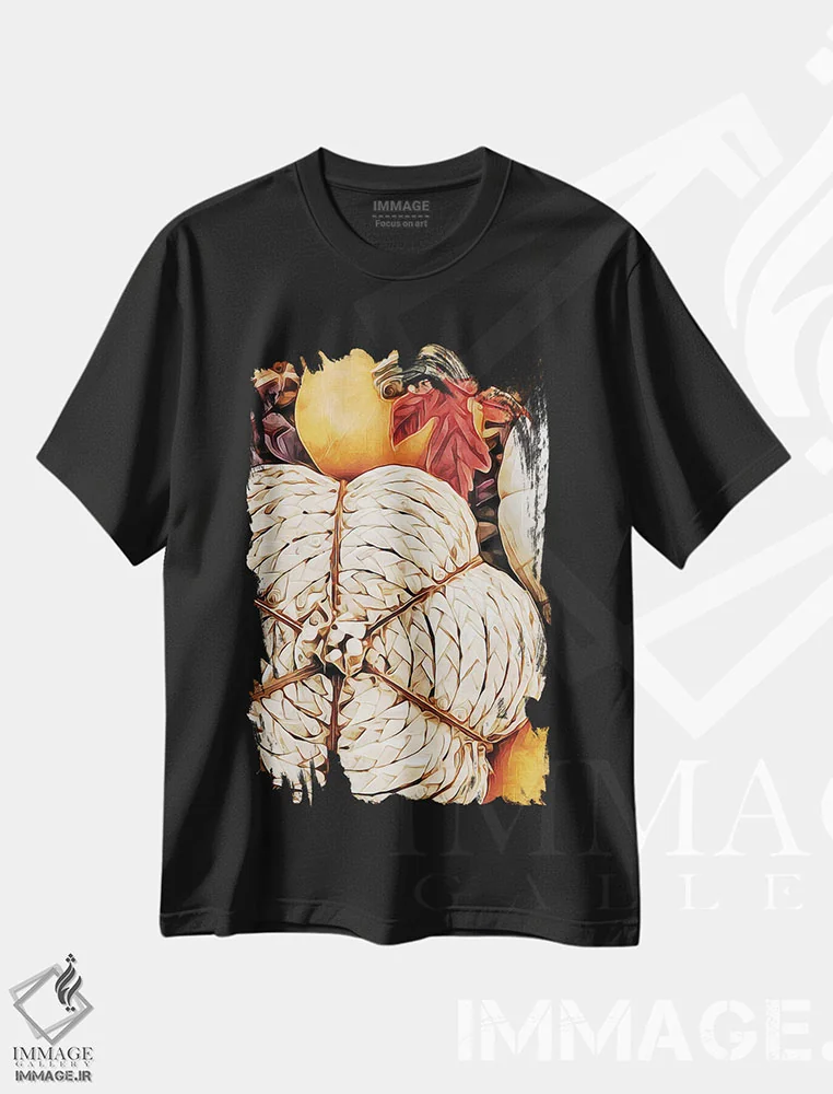 تیشرت مشکی طرح دار کدوی بافته شدهٔ طبیعی از راتان I، تزئینی اثر اشلی آلدرج | فروشگاه ایماژ