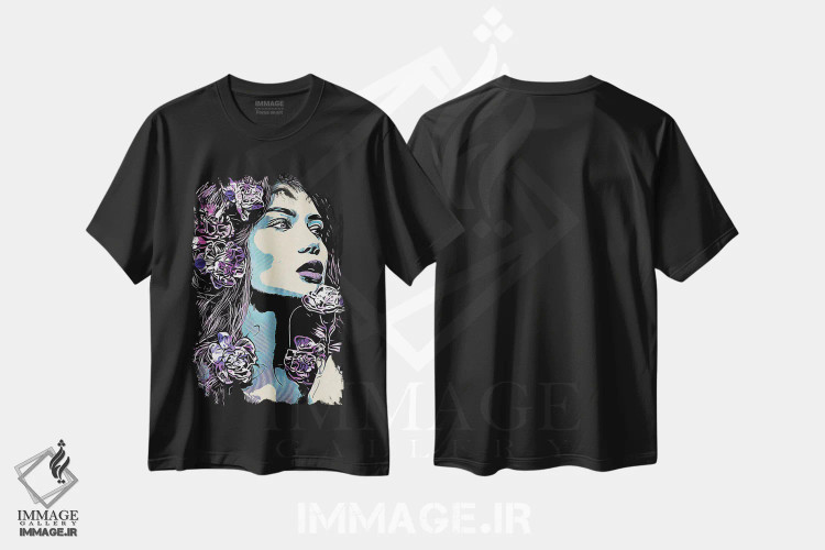تیشرت مشکی طرح دار پرتره خال خالی نیلوفر آبی I، دکور معاصر اثر اشلی آلدرج | immage.ir