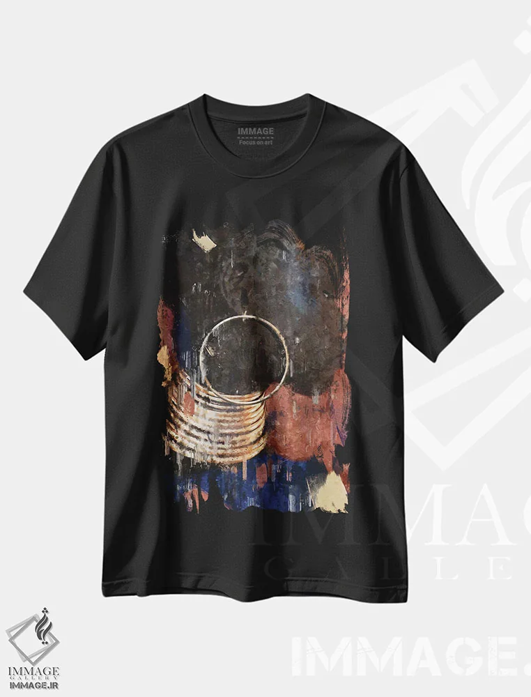 تیشرت مشکی طرح دار رنگ های متحد انتزاعی I، هنر آمریکایی آفریقایی تبار اثر هلو مورائس | فروشگاه ایماژ