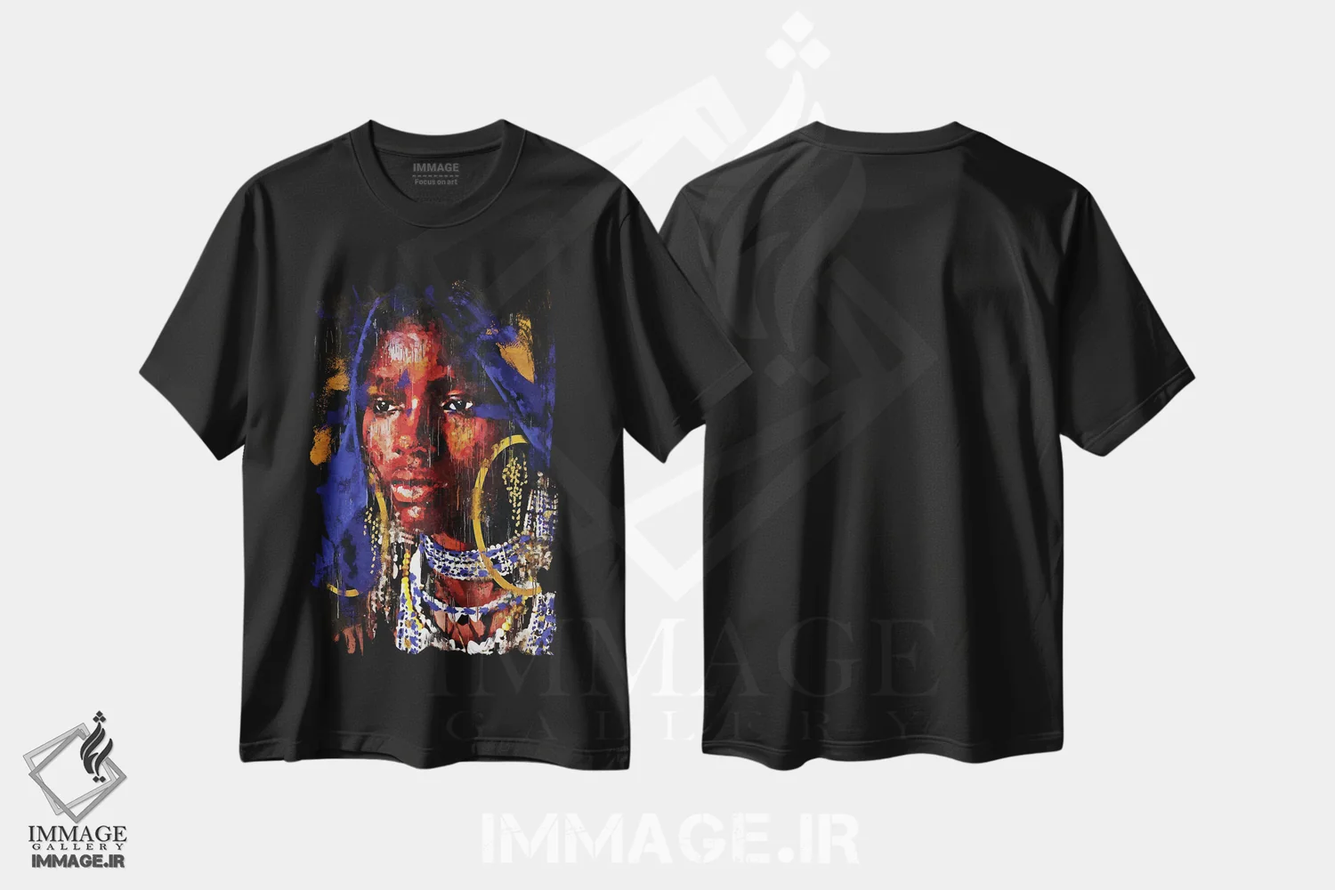 تیشرت مشکی طرح دار رنگ های متحد انتزاعی V، هنر آمریکایی آفریقایی تبار اثر هلو مورائس | فروشگاه ایماژ