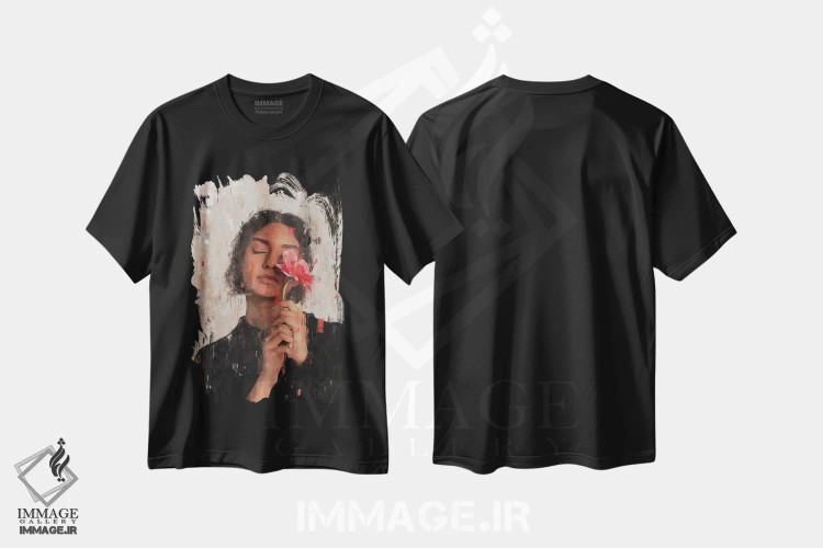 تیشرت مشکی طرح دار رنگ های متحد انتزاعی VII، هنر دیجیتال اثر هلو مورائس | فروشگاه ایماژ