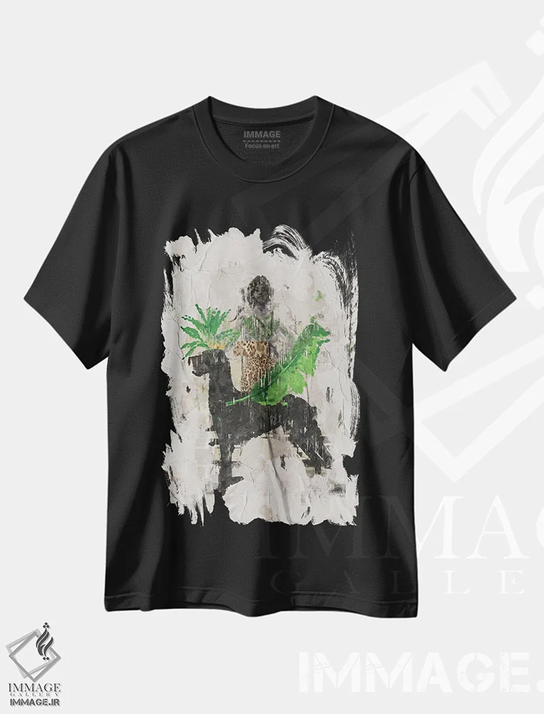 تیشرت مشکی طرح دار رنگ های متحد انتزاعی XI، هنر دیجیتال اثر هلو مورائس | فروشگاه ایماژ